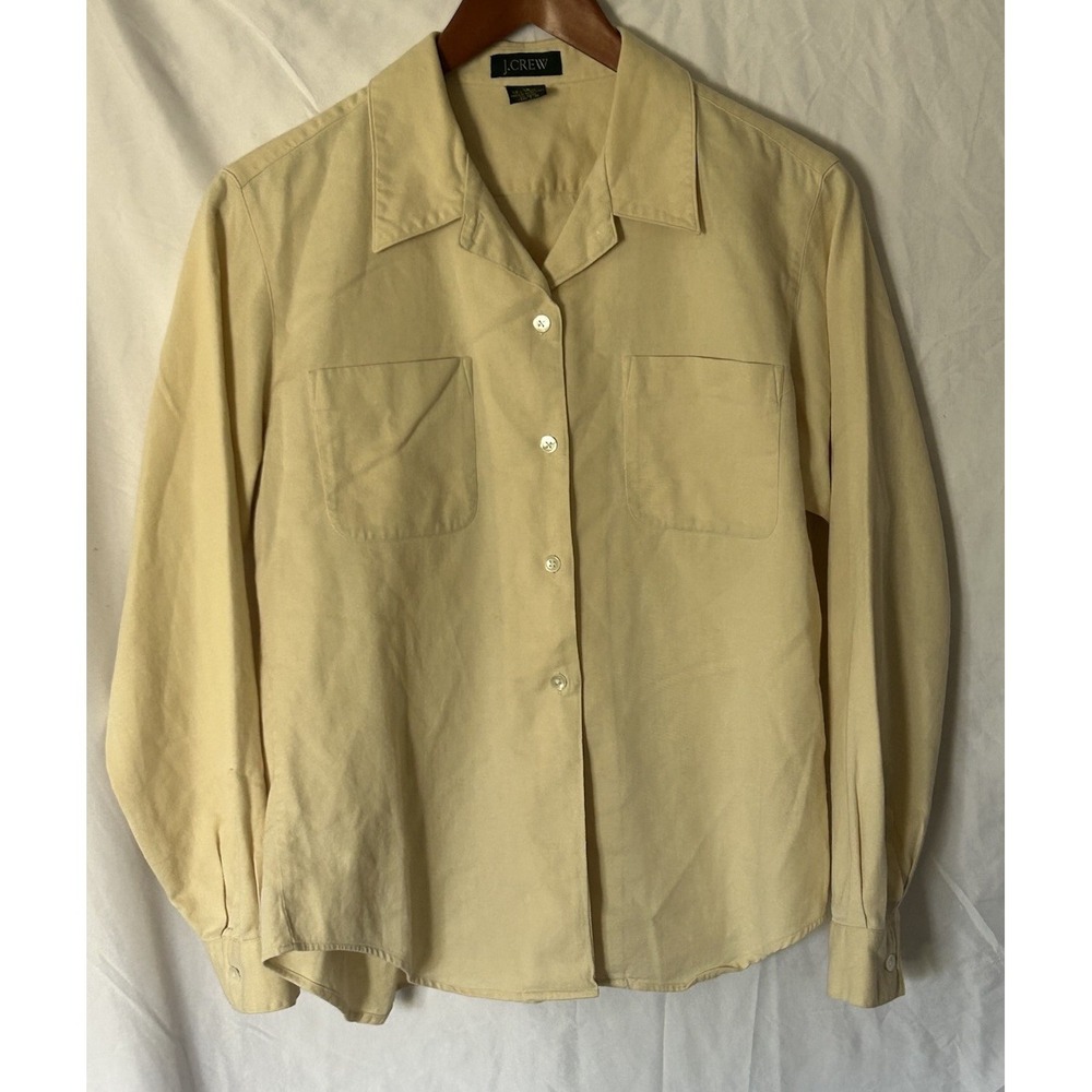 Women's J Crew Long Sleeve Beige Button Down Shirt Size 12 Wool Cotton Blend